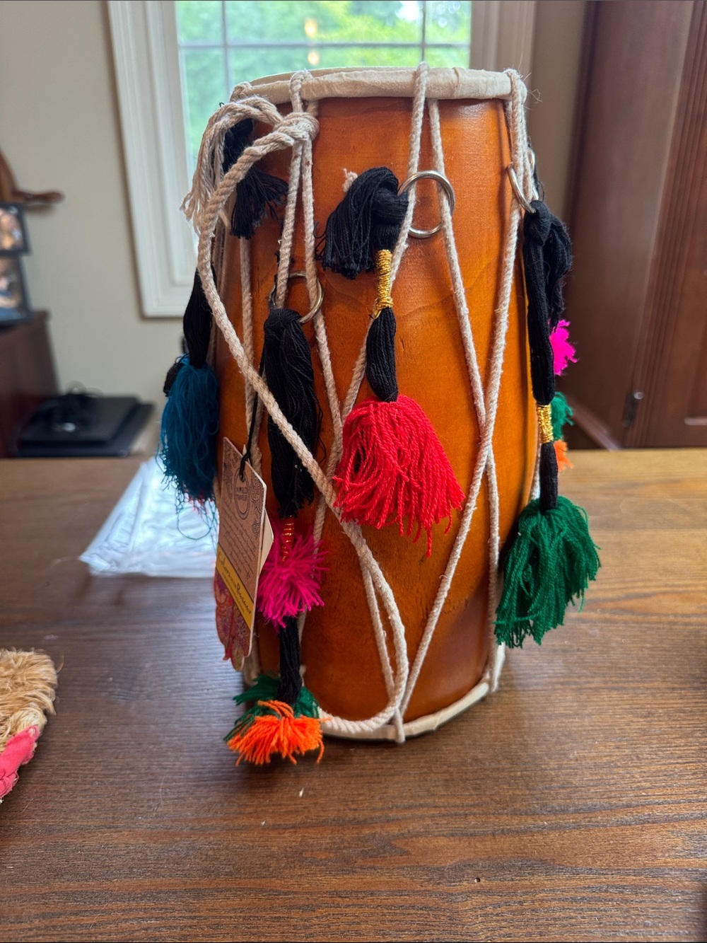 Cost Plus World Market Orange Drum with Multicolor Tassels
